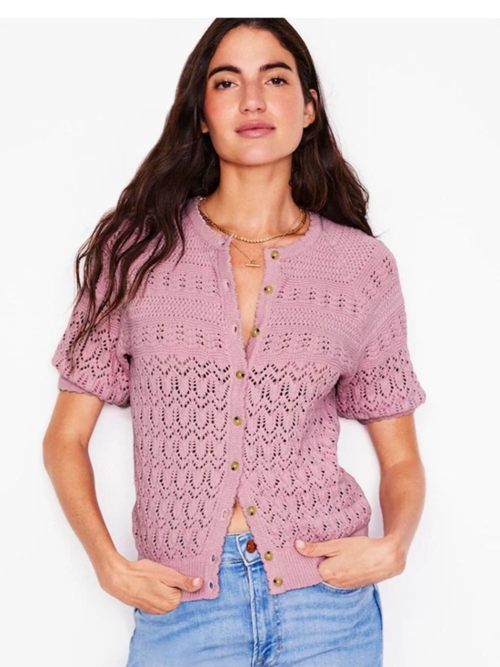 Boden Sweaters - Boden Pink Elodie Stitch Crew 100% Cotton Cardigan M NWT